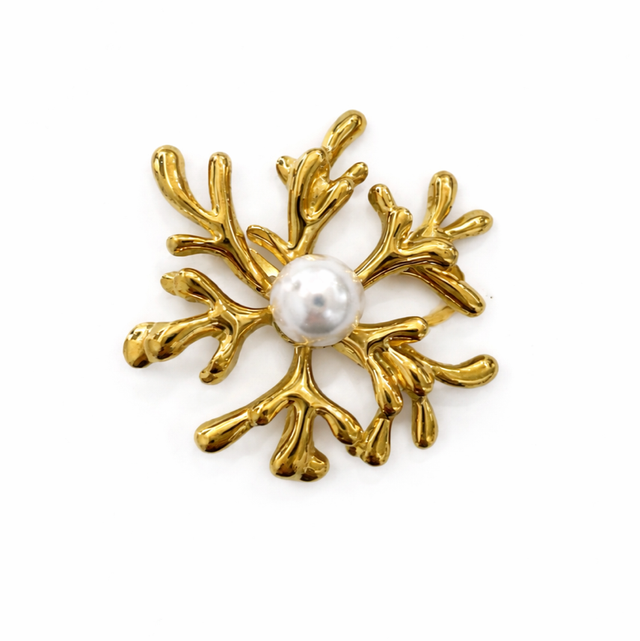 Broche dorado coral y perla 