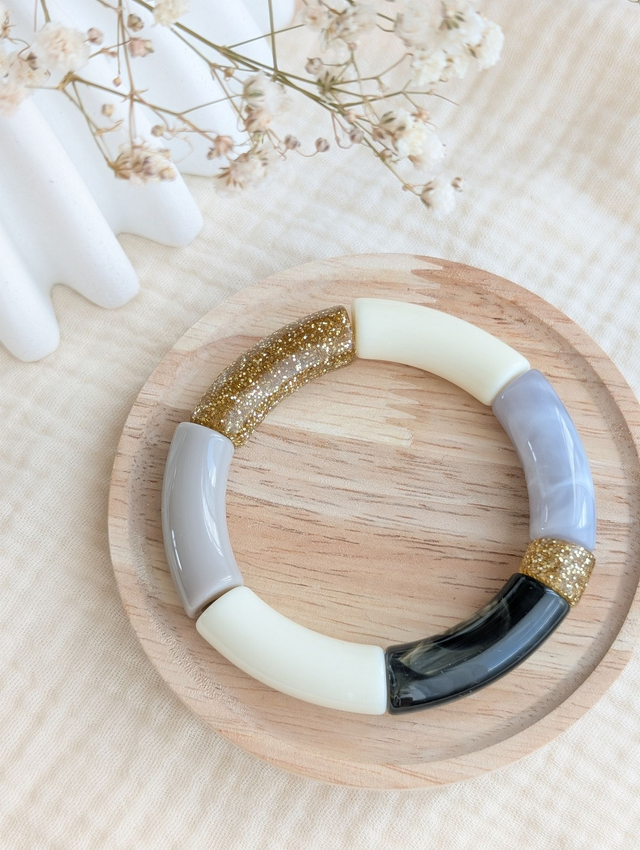 Bracelet jonc Mona gris écru glitter