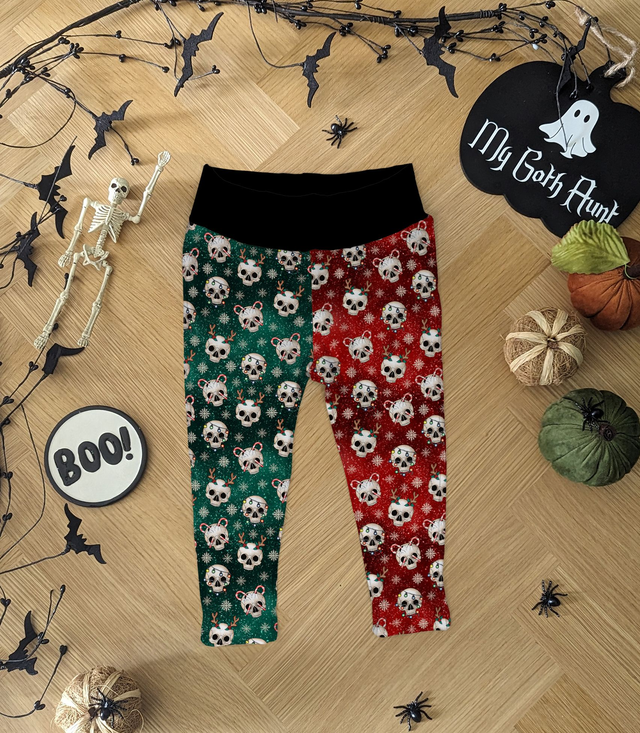 Christmas Red and Green Skulls Childrens Leggings