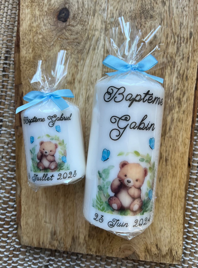 Bougie et chandelle de baptême avec Ours / Ourson