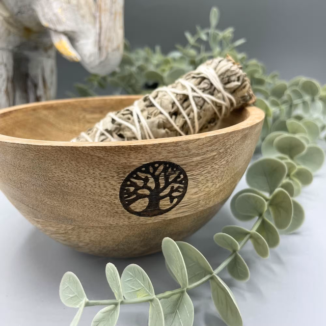 Wooden Smudge & Ritual Offerings Bowl Tree of Life- 13x7cm