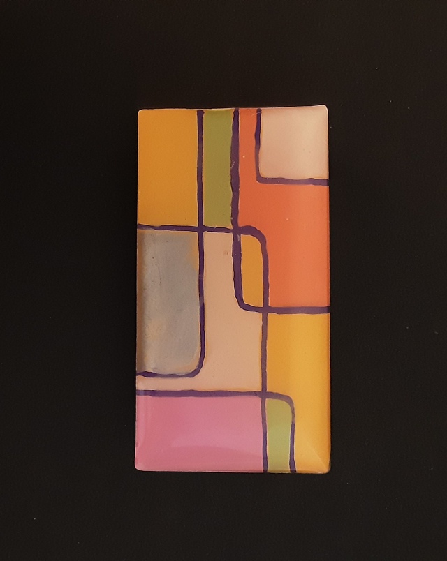 Broche rectangle moyen collection Vitrail rose blanc jaune d’or vert mousse gris