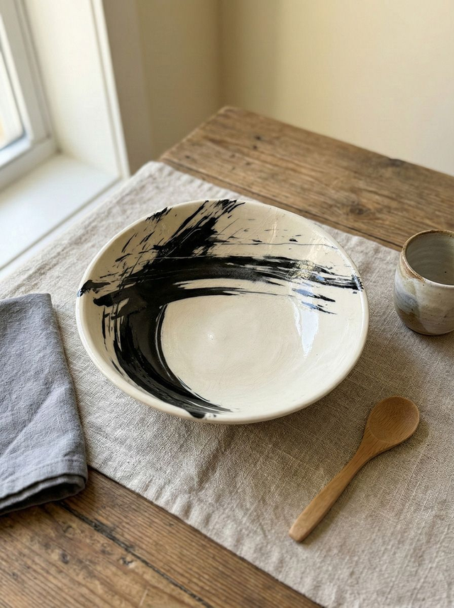 Xtroke Black & White Hand-Painted Medium Bowl