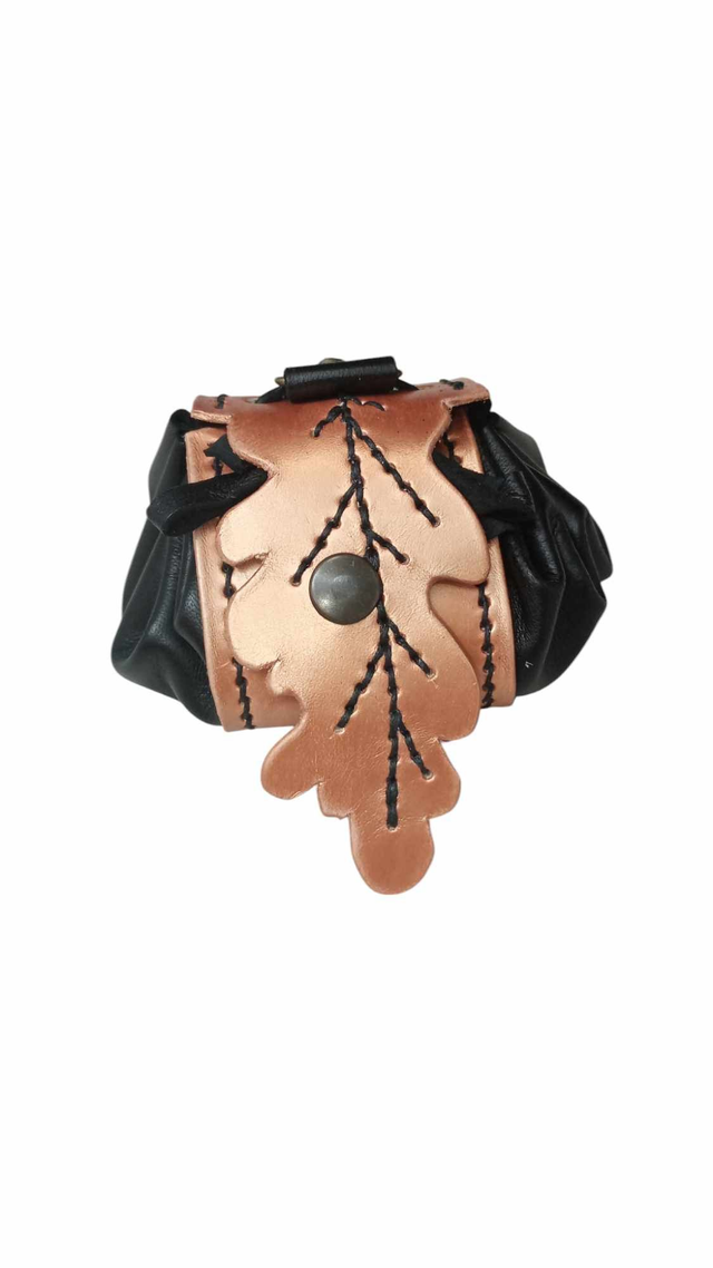 Bourse Amboisienne feuille - Noir et ocre