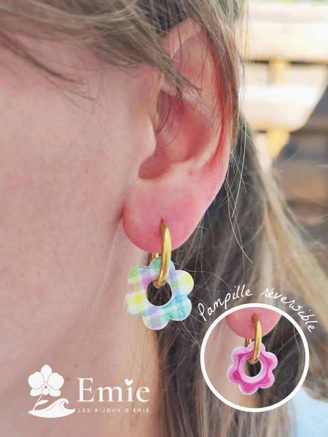Pampilles Vichy🌼 - Florie, Multicolore réversible - Pâte polymère