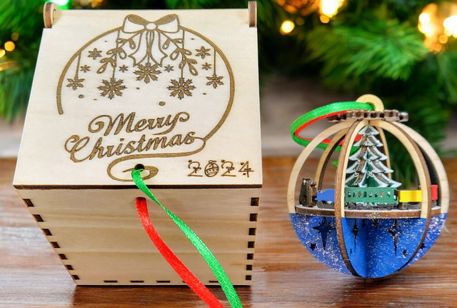 Christmas Train Tree Ornament with Protective Storage Box 