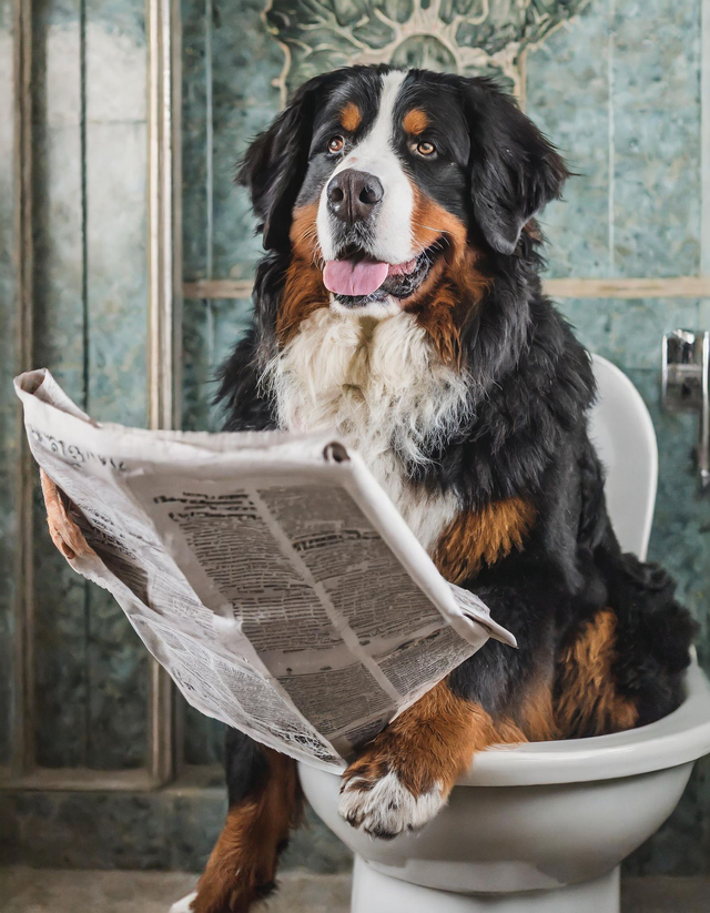 Bernese Mountain Dog on the Toilet Framed Canvas