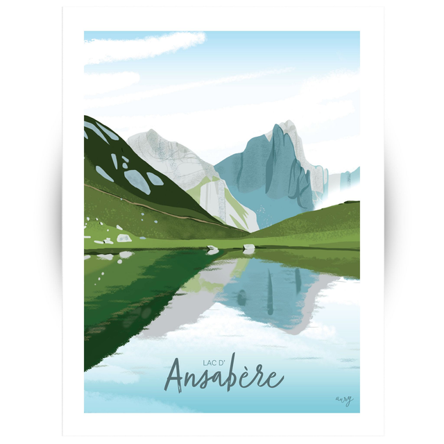Affiche Lac d&#039;Ansabère, Lescun, Béarn 30x40