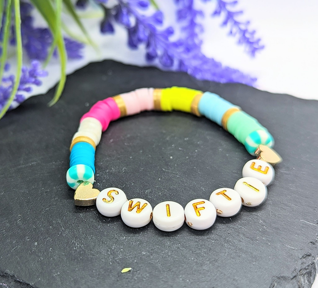 Polymer Clay Beaded "Swiftie" Children's Stretch Bracelet    