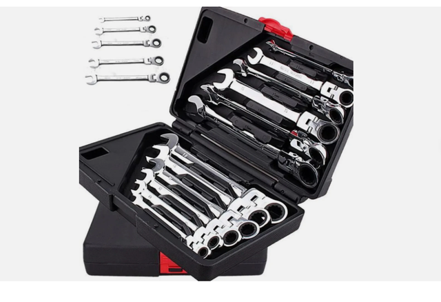 12 Clé À Cliquet Métrique Molette Réversible Mixtes Clé Plate 8-19mm tête mobil