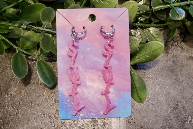 Earrings- Pink Glitter SLUTTY Earrings | Stainless Steel Lever back Hoops