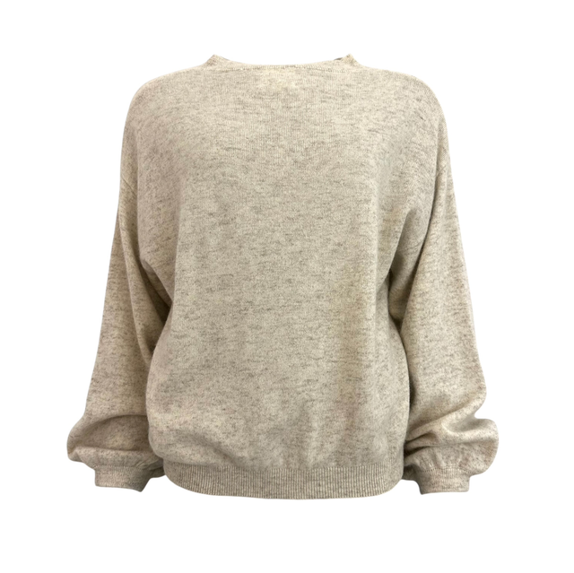 Puffed Sleeves Round Neck Jumper Mottled Beige