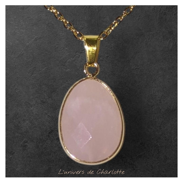 Pendentif &quot;Quartz rose&quot; sur chaîne PN-505