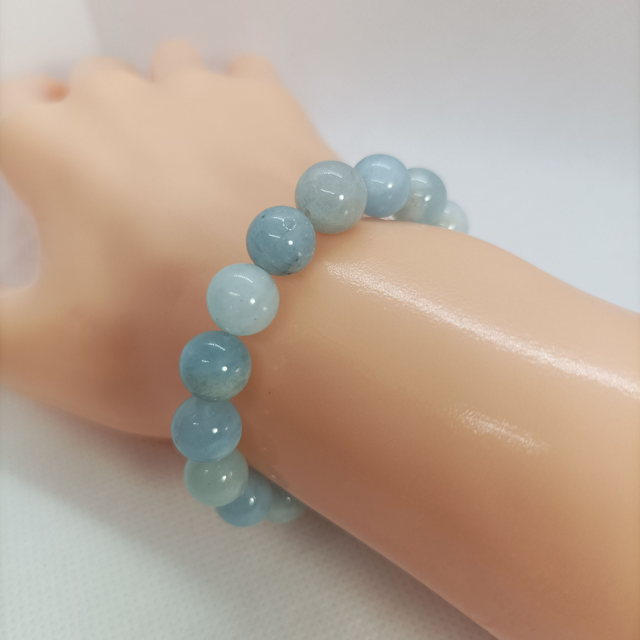 Aigue Marine / Bracelet Boules de 8 mm / Rondes et Polies en Pierres Naturelles