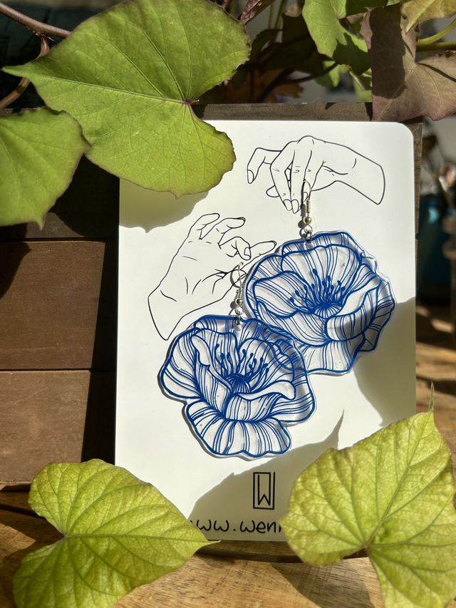 "Coquelicots Bleus" grandes Boucles d'Oreilles