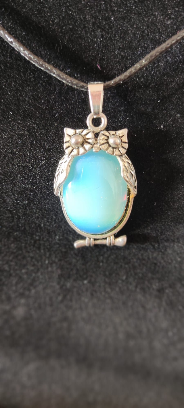 Pendentif Hibou en Pierre de Lune Bleue