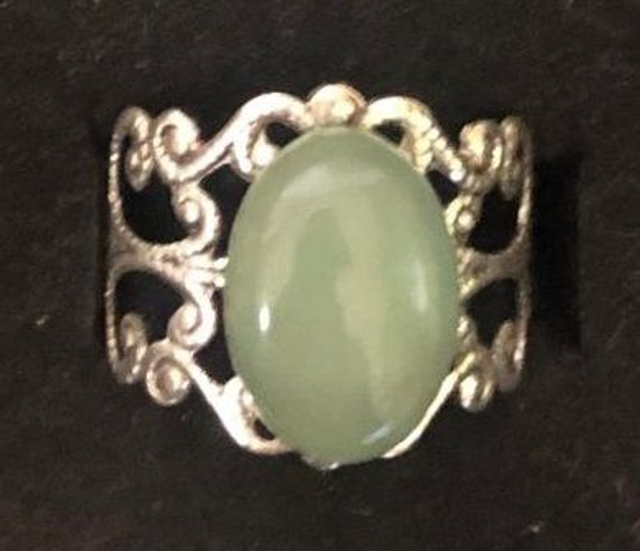 aventurine verte (bague baroque argentée) 