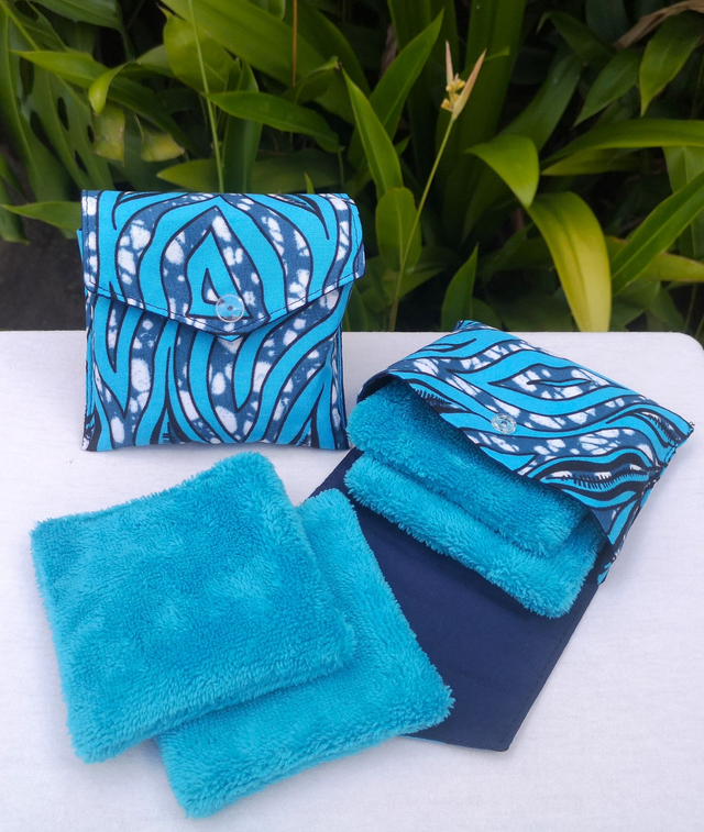 pochette Océane et 4 lingettes bambous turquoises