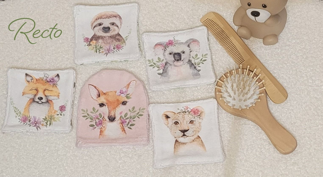 Lot 4 cotons + 1 petit gant lavables 