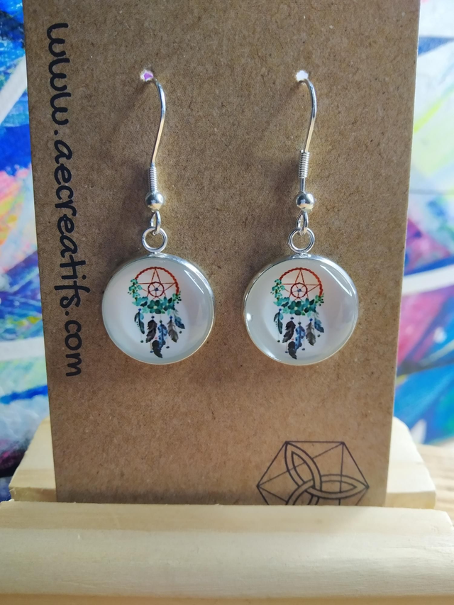 Boucles d&#039;oreilles cabochons attrape rêve 