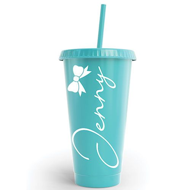 Name & Bow Cold Cup Tumbler Custom Personalised Name Birthday Wedding & Party's