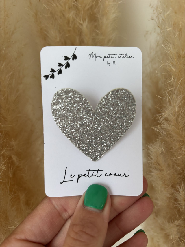 Broche - Coeur argent pailleté