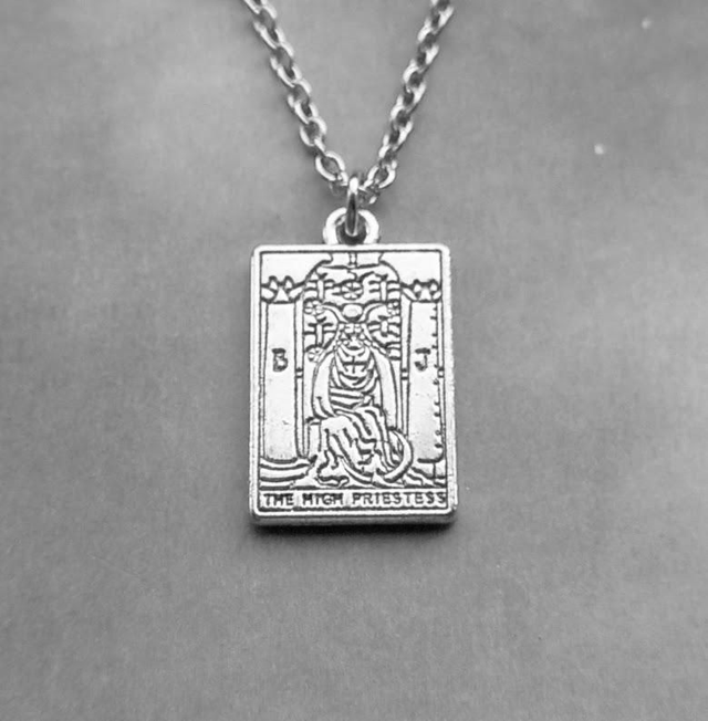 The High Priestess Metal Tarot Card Necklace 