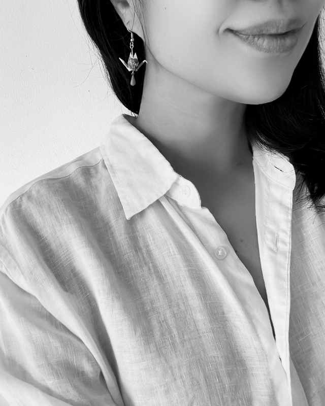 INOX doré / Origami grues, oiseaux / Papier japonais washi / Rose, violet, or / Boucles d'oreilles origami /