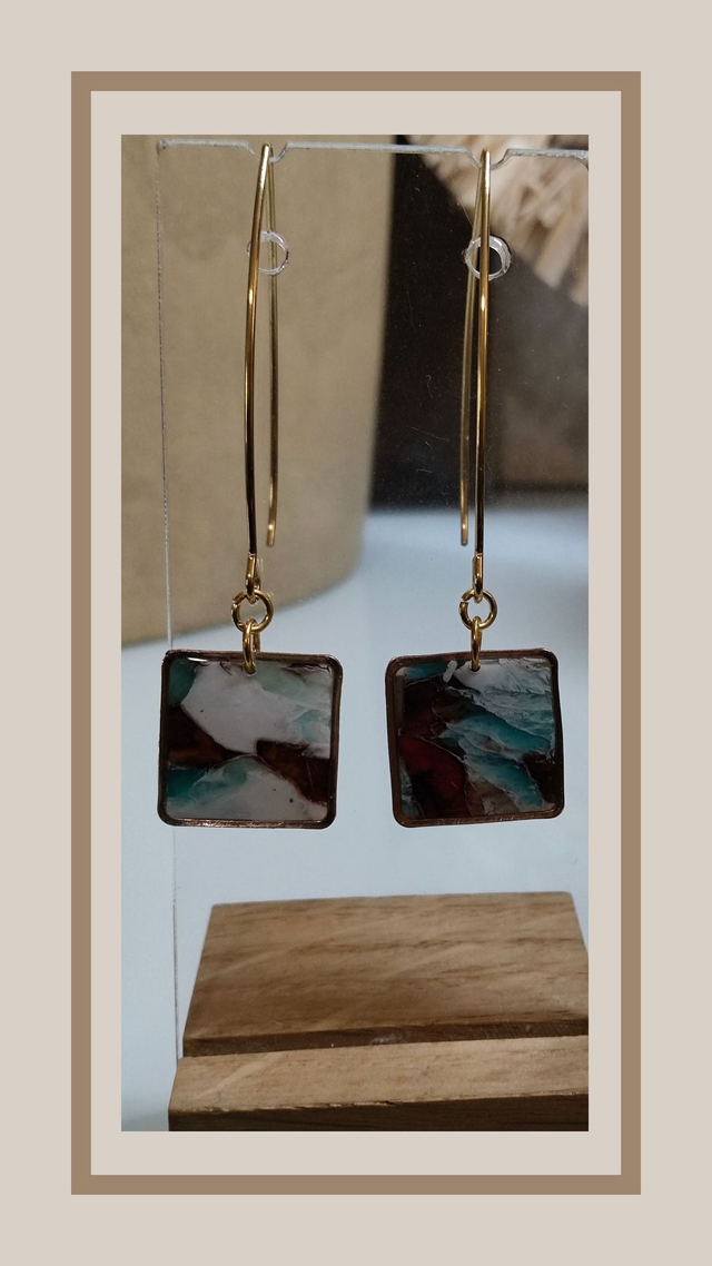 Boucles d&#039;oreilles océan carré 