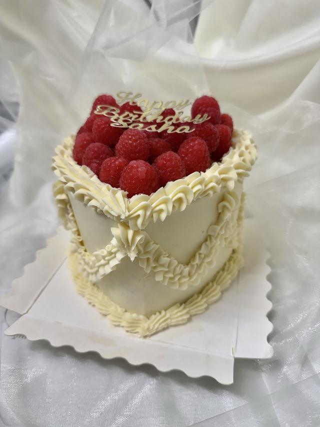 Raspberry Vintage Heart Birthday Cake
