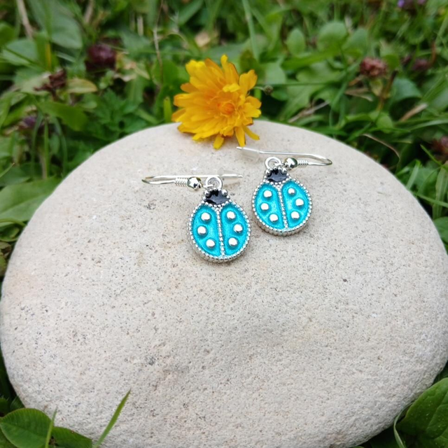 Boucles d’oreilles Coccinelles en émail champlevé sur argent 