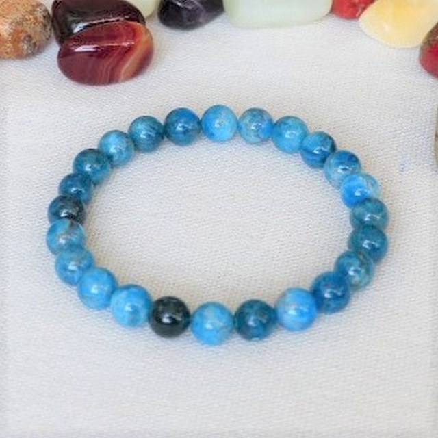 Apatite Bleue / Bracelet Boules de 8 mm / Rondes et Polies en Pierres Naturelles