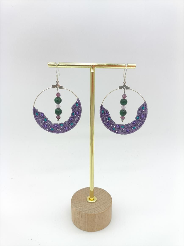 Créoles en micro macramé malachite