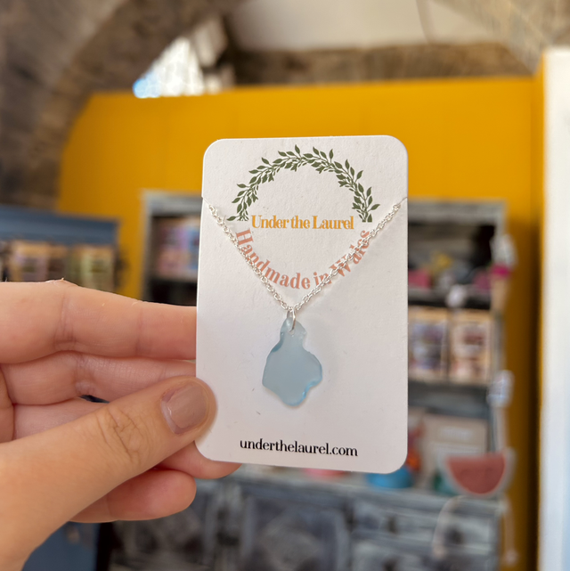 Light Blue Sea Glass Necklace Silver Plated Chain