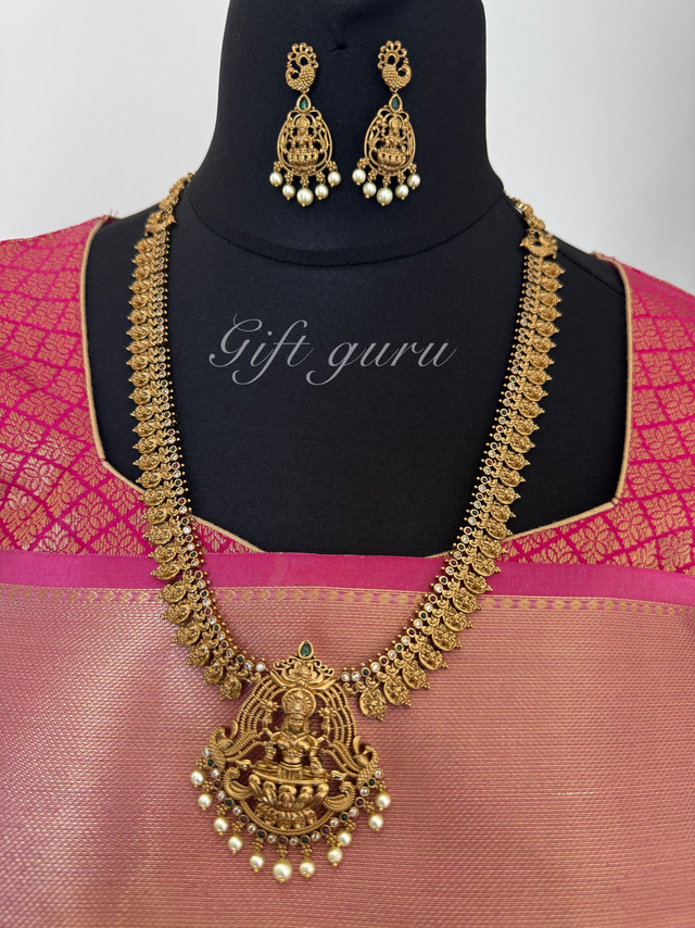 Lakshmi Devi Haram with Earrings – Black Matte Finish Temple Collection