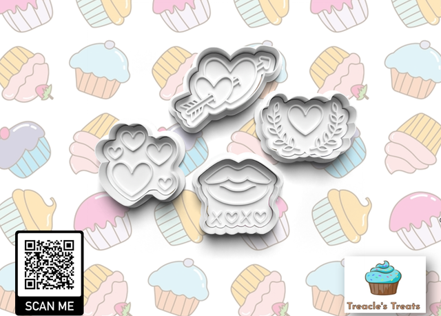 Valentines Theme Fondant/cookie stamps with cutters (Set 6)