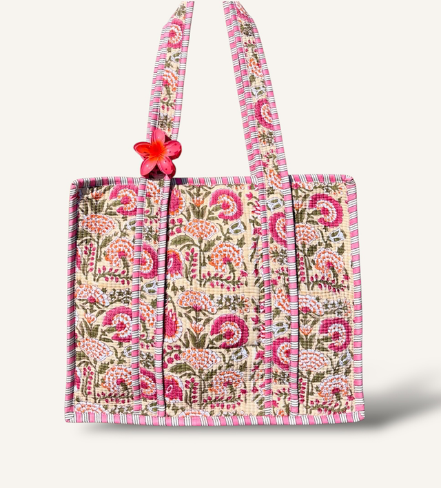 Pink Floral Tote Bag