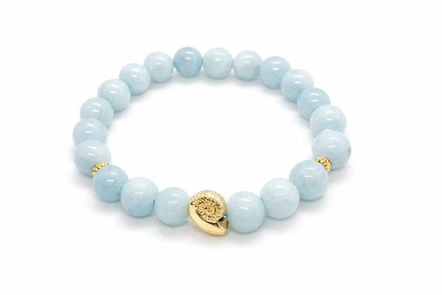 Bracelet Aigue-Marine & Coquillage Doré