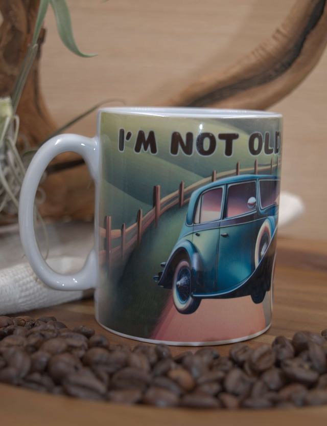  Mug: Vintage Classic Car Design with Playful Quote