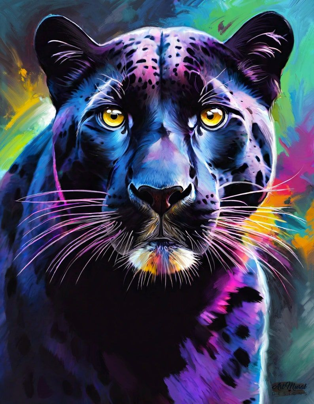 Léopard Noir Multicolore 🐆 | Toile d'Art Animalier Élégante – Décoration Murale Sauvage ✨