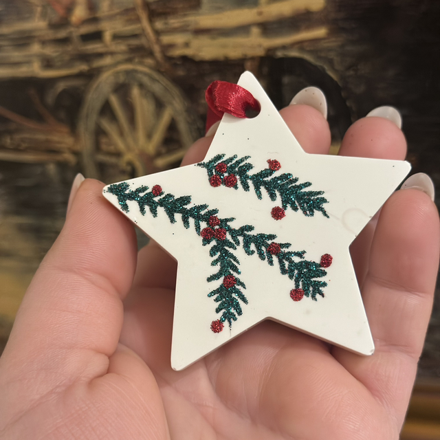 SET OF 4 GLITTER PINE BRANCHES BAUBLES
