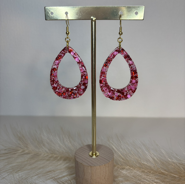 Boucles d’oreilles paillettes rouge et rose