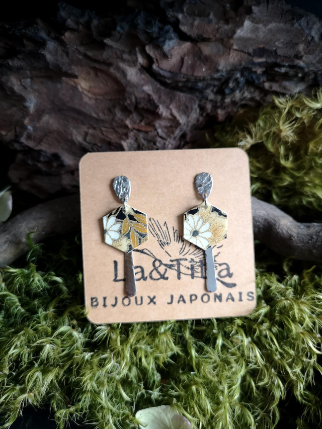 Boucles d’oreilles - puces - papier washi - fleurs - La&amp;Titia 