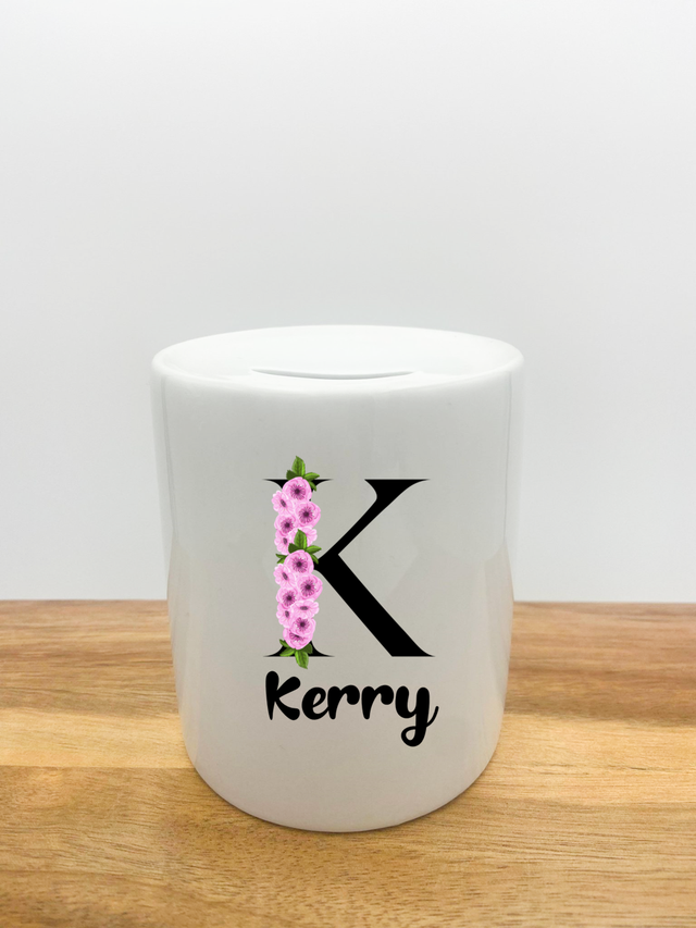 Personalised Money Box - Pink Flower