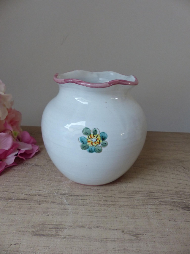 Vase forme boule l'Antica Deruta peint à la main Italie, Vase Poterie Deruta Décor Arbre avec Fleurs et Ruban, Pot Fleurs Décoration Maison