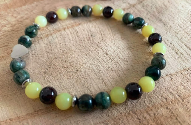 Bracelet Jade citron, Grenat et Fuschite - Perles de 6mm