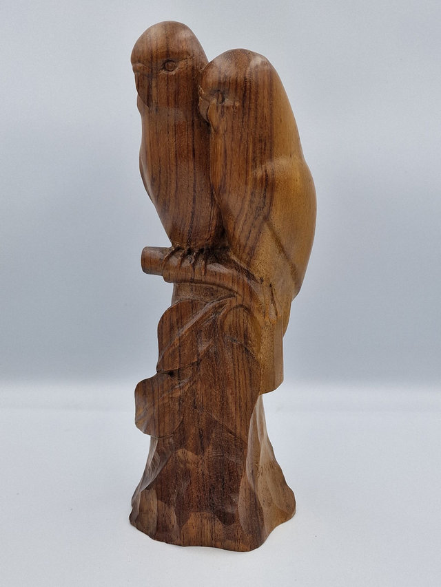 Statue Couple Perruche en bois