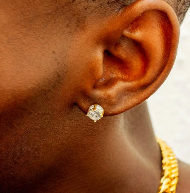 Boucles d'Oreilles Hip-Hop en Argent 925 Plaqué Or Jaune 18K - Homme