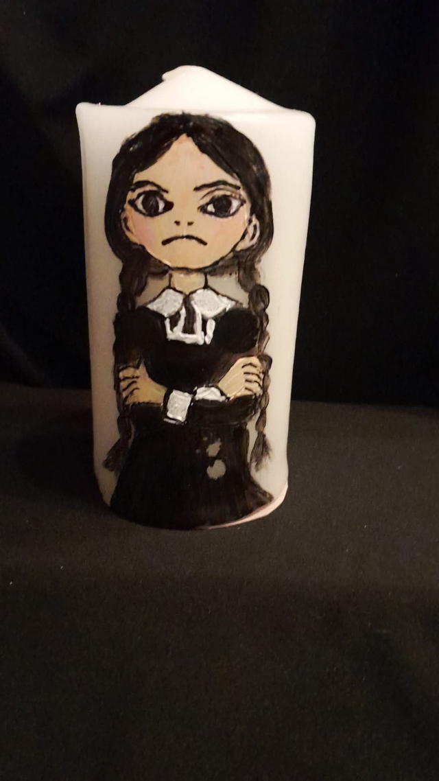 Custom Wednesday Addams The Addams Family Character Custom Decorated &amp; Designed On A Pillar Candle PRE-ORDER