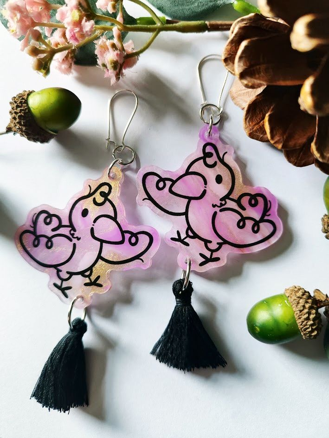 Tasselled Purple Crow Earrings 